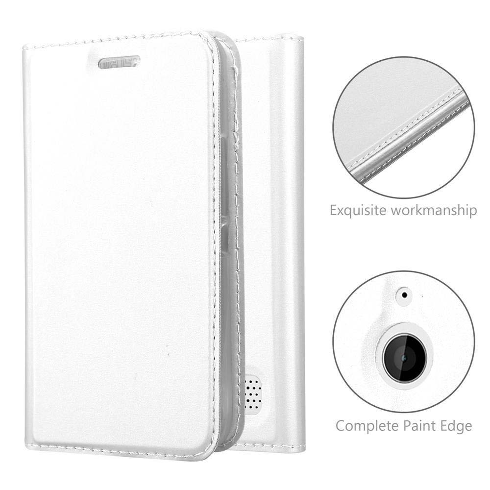 Una funda blanca para teléfono con costuras y recorte de cámara.