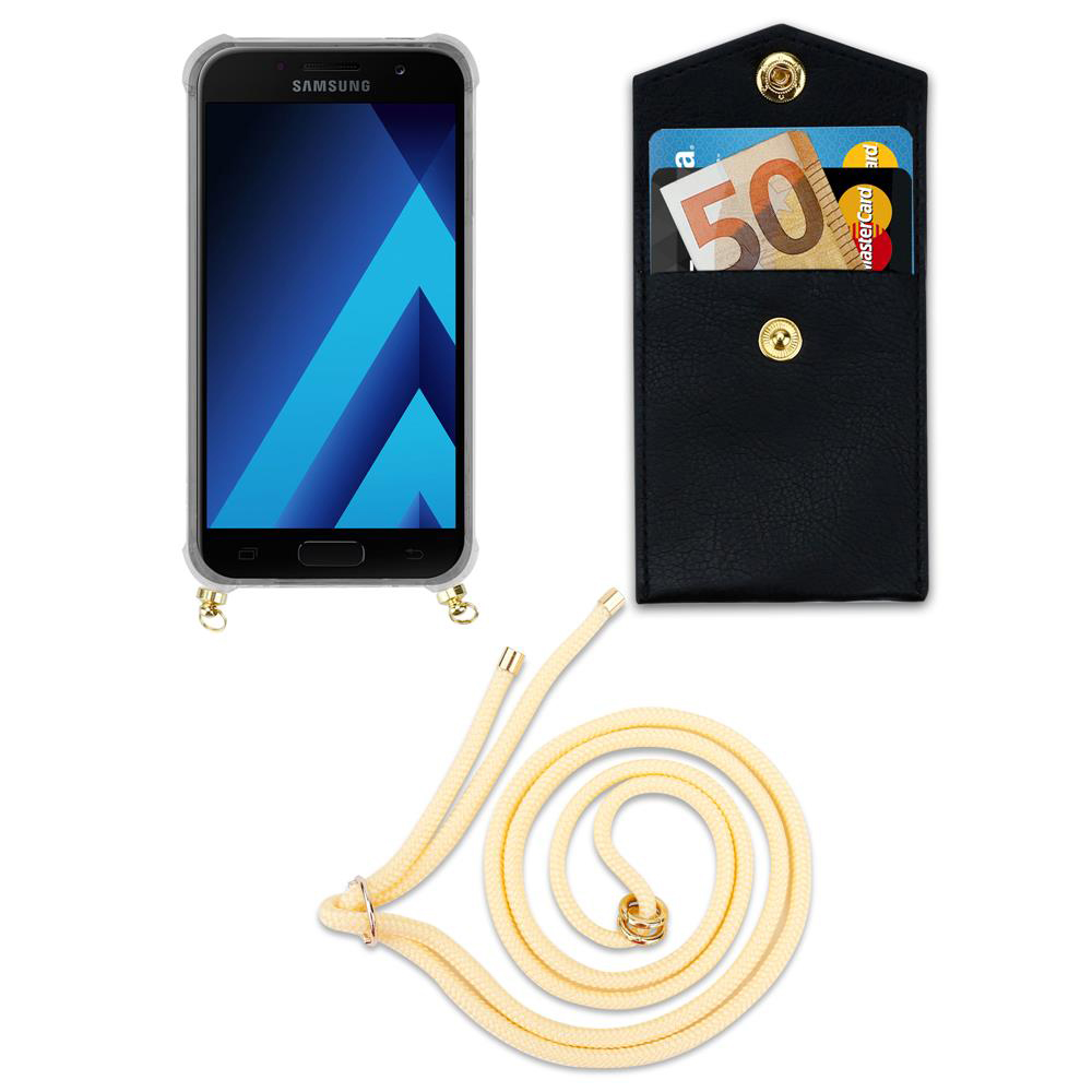 Telefono Samsung con portafoglio nero e corda
