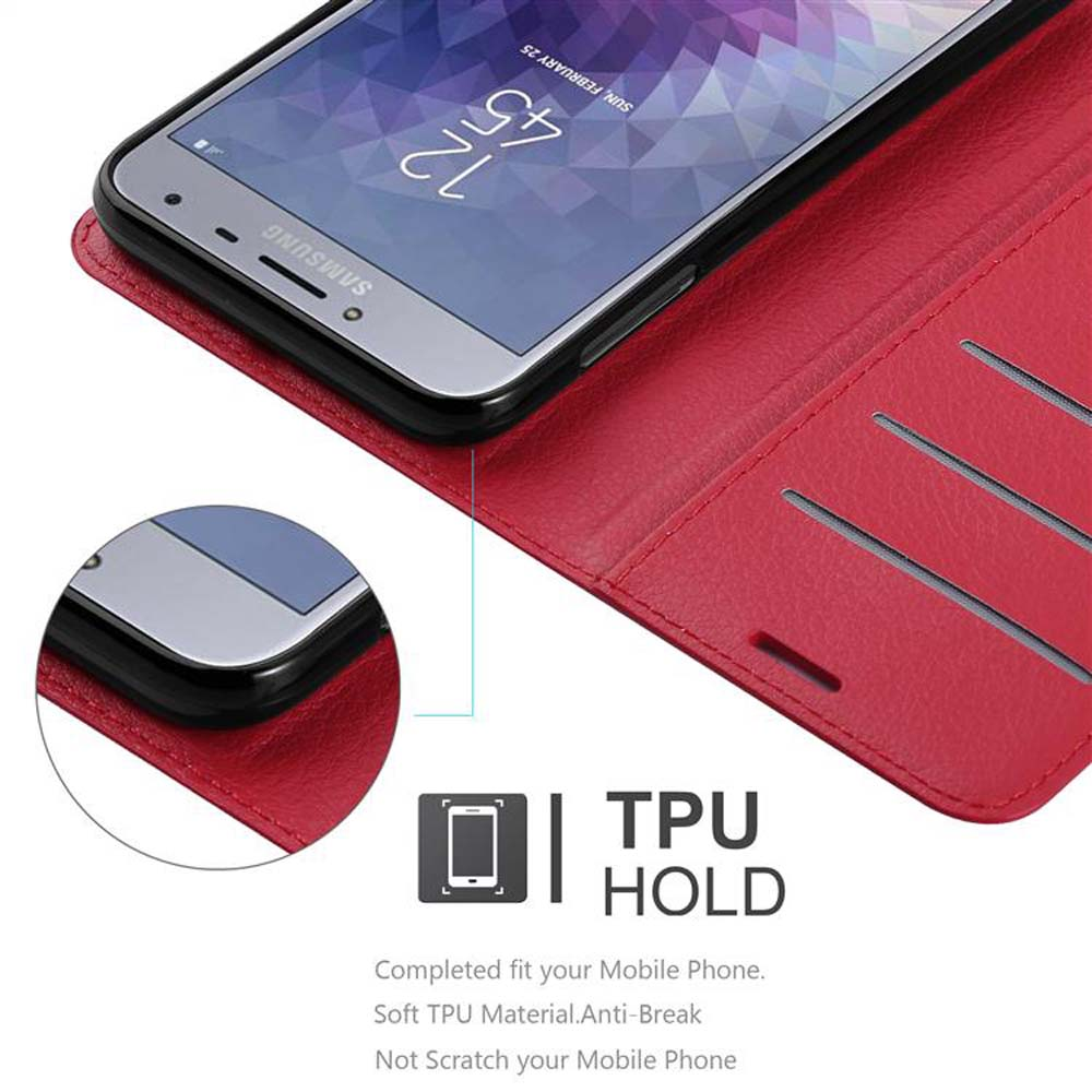Una custodia per telefono rossa che tiene un telefono Samsung all'interno.