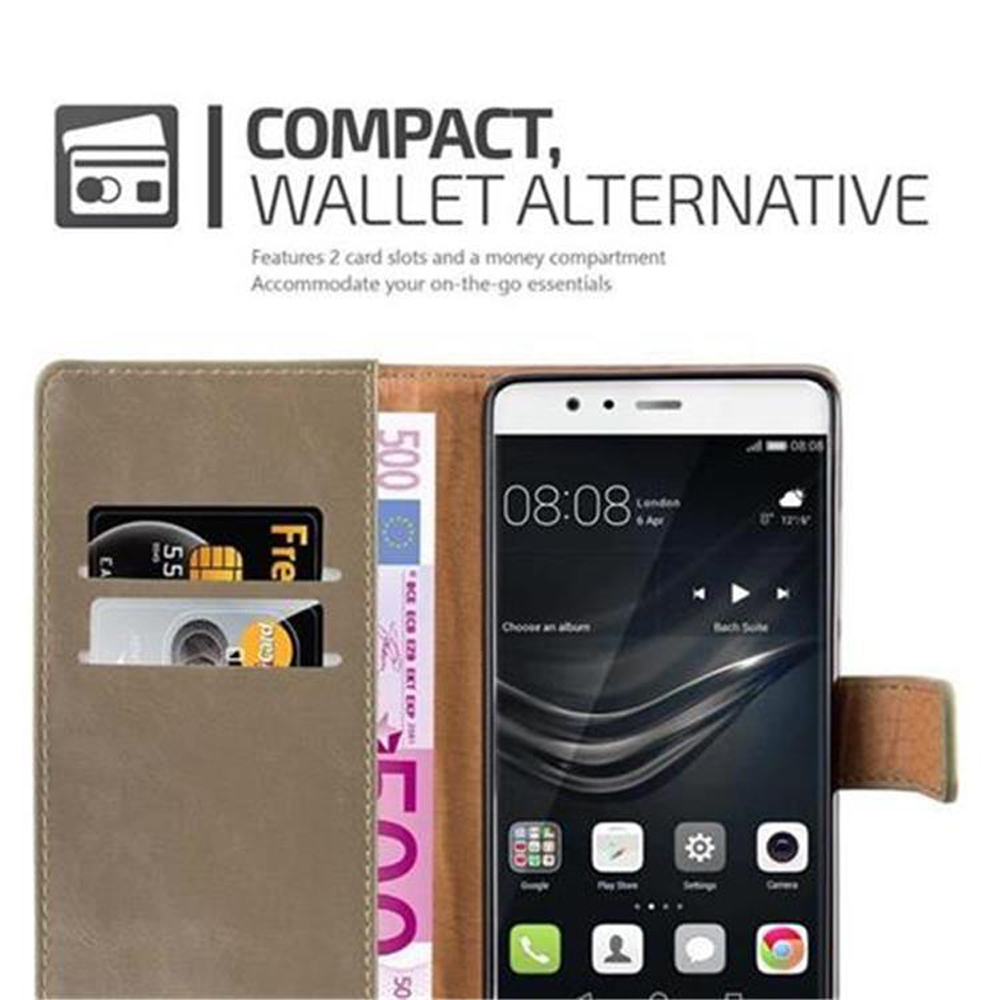 Braune Brieftasche mit Handy, Karten und 500€-Schein.