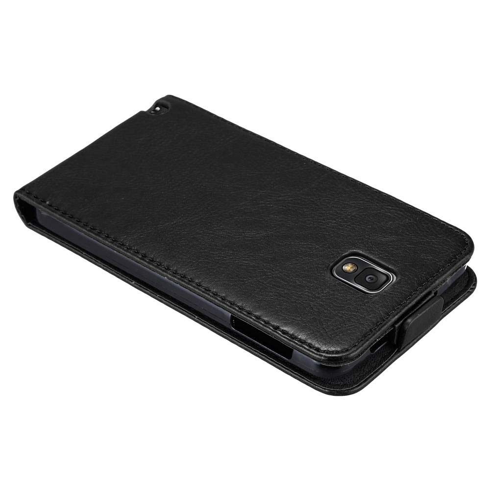 Custodia a libro in pelle nera per smartphone con ritaglio fotocamera.