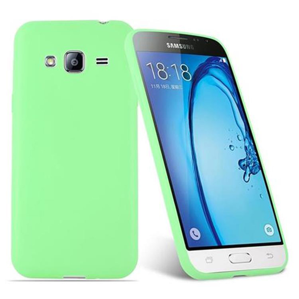 Due custodie per telefono Samsung verde chiaro, una sul retro, l'altra mostra il suo schermo.
