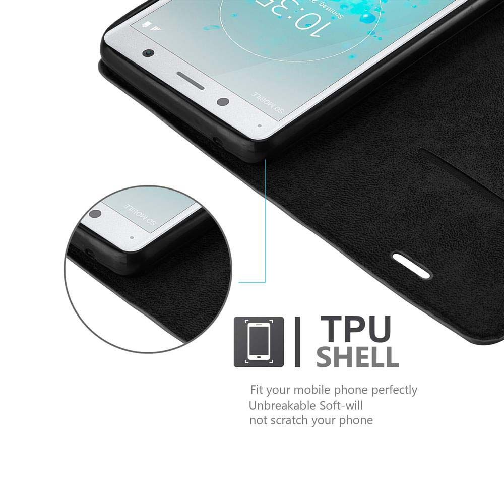 Custodia nera per telefono con lente d'ingrandimento che mostra un telefono.