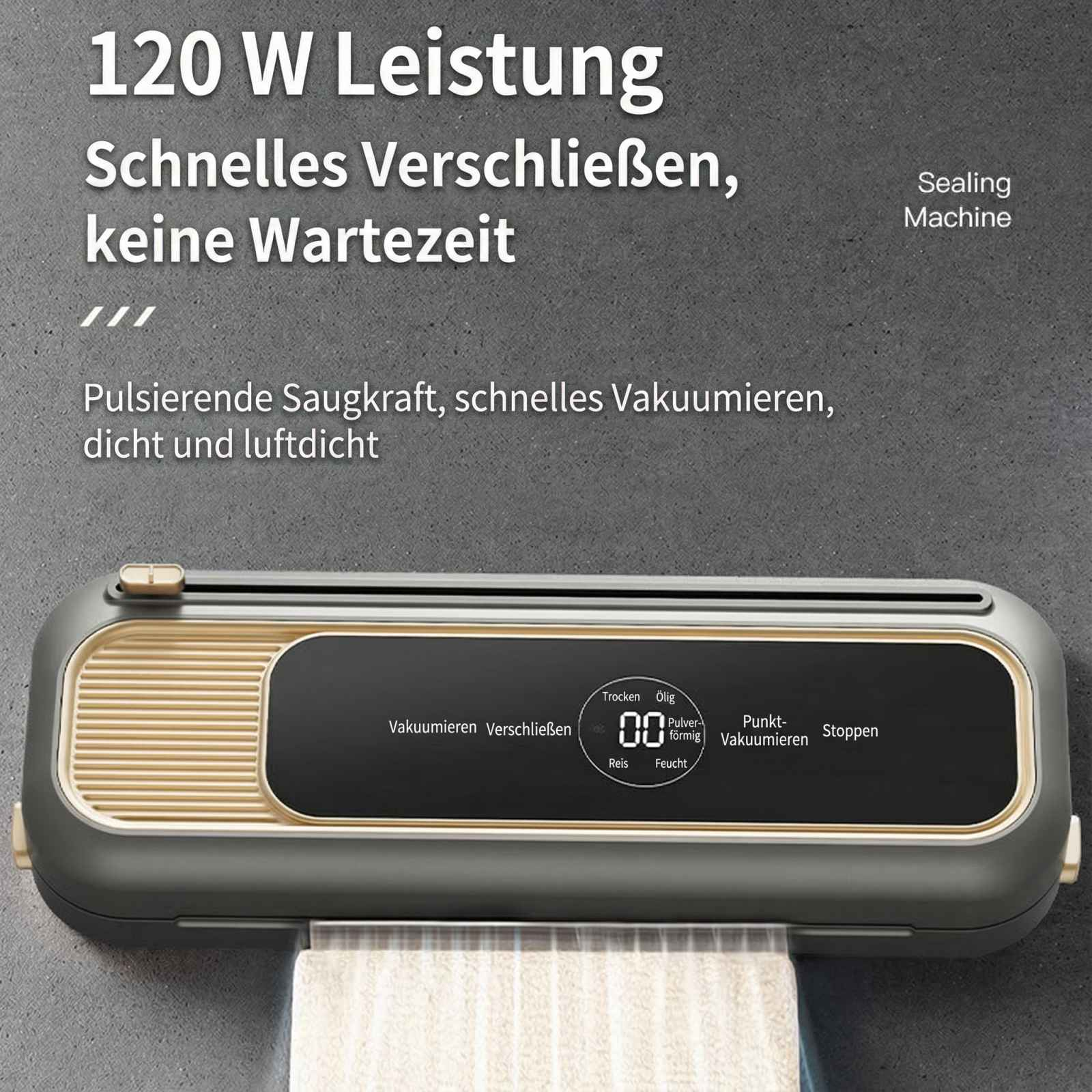 Ein Vakuumiergerät mit 120W Leistung und digitalem Display.