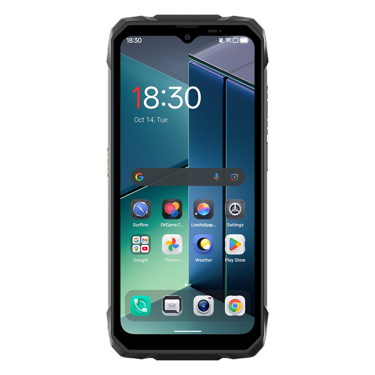 Un smartphone negro mostrando aplicaciones en un fondo oscuro.