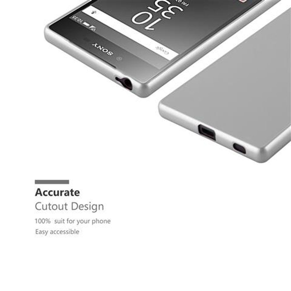 Due smartphone argentati, uno con schermo mostra ora e logo Sony.