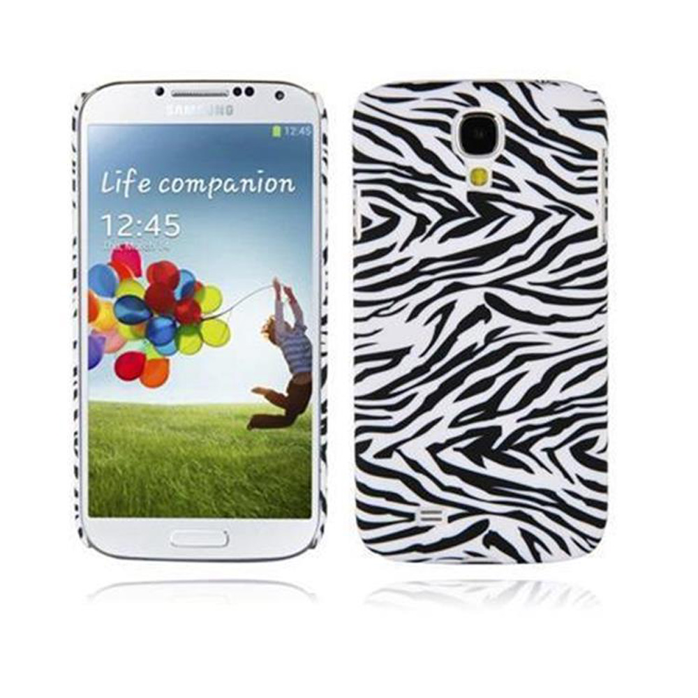 Ein Smartphone mit Zebra-Muster-Hülle und einem Bild von bunten Ballons.