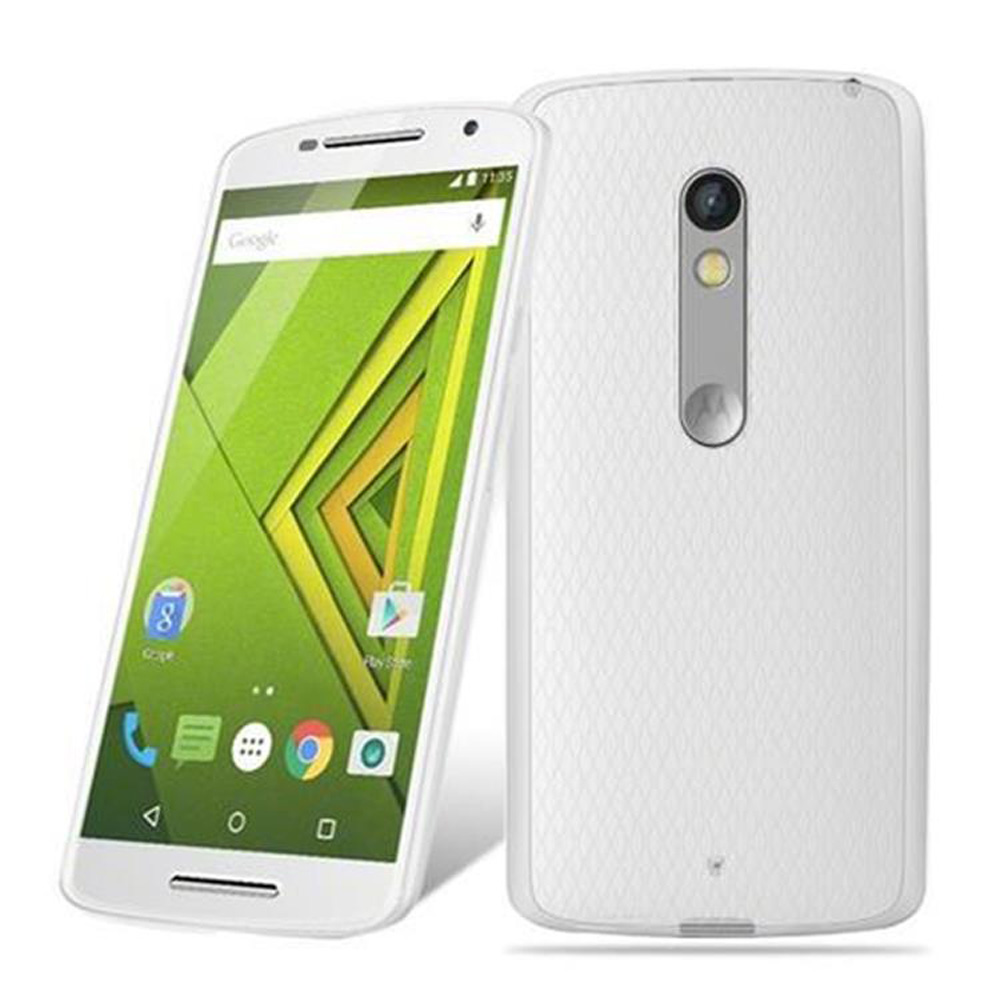 Due smartphone Motorola bianchi, uno mostra lo schermo, l'altro il retro.