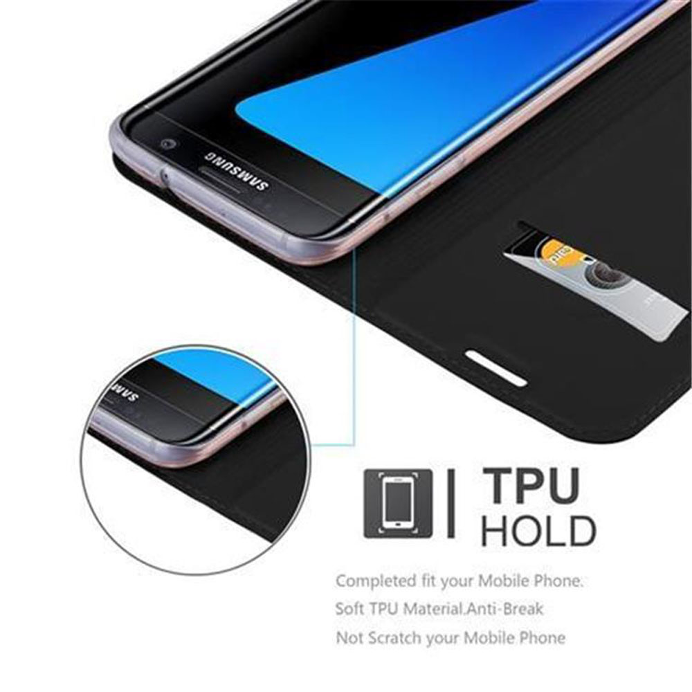 Custodia nera per telefono con telefono Samsung, portacarte e logo TPU.