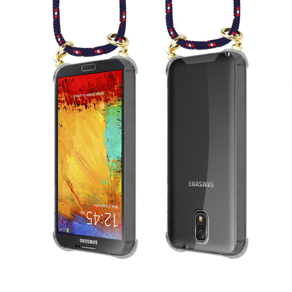 Due telefoni Samsung con cordini. Uno mostra la schermata di sblocco, l'altro il retro.