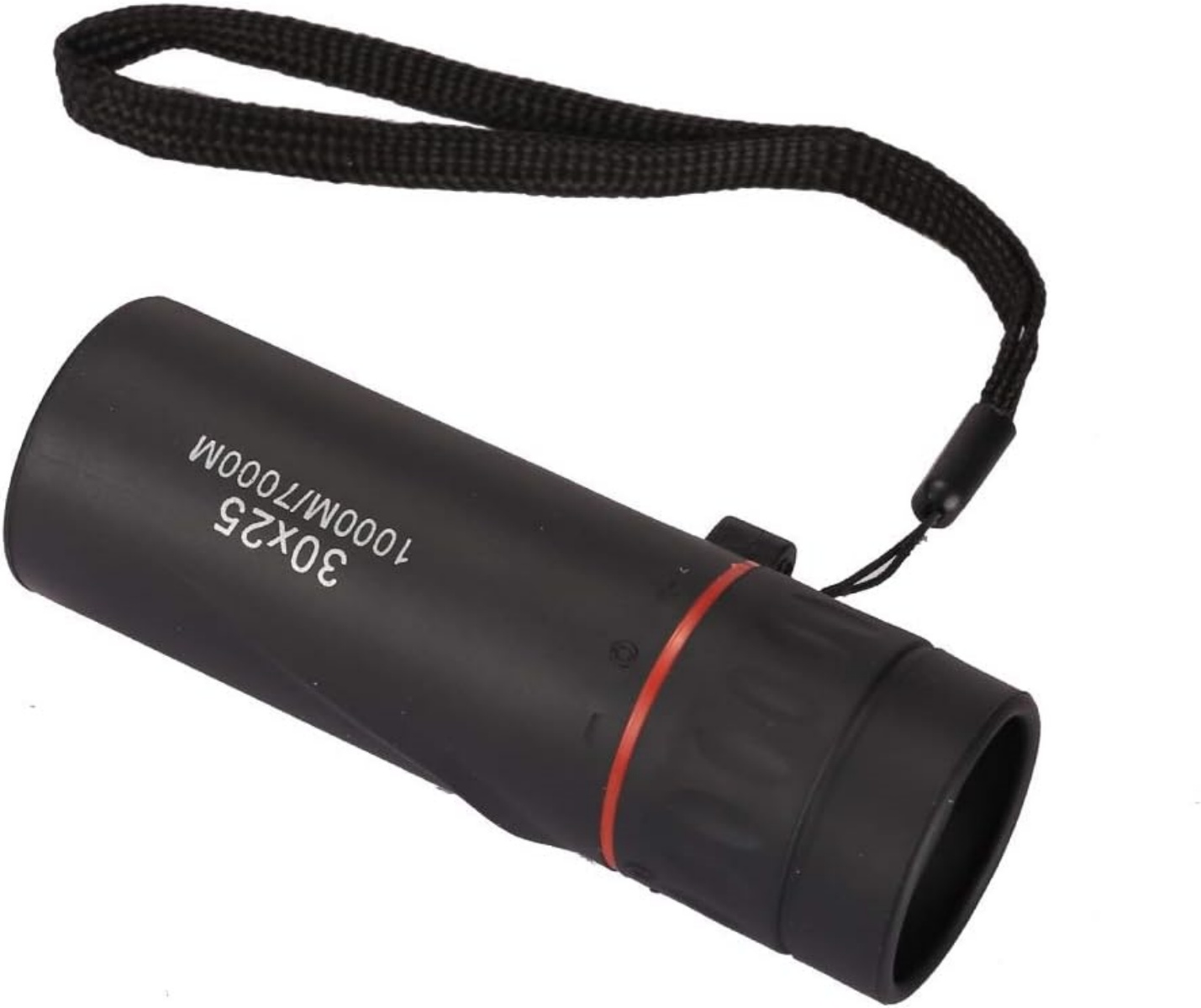 Schwarzes Monokular-Teleskop mit 30x25-Vergrößerung und Handschlaufe.