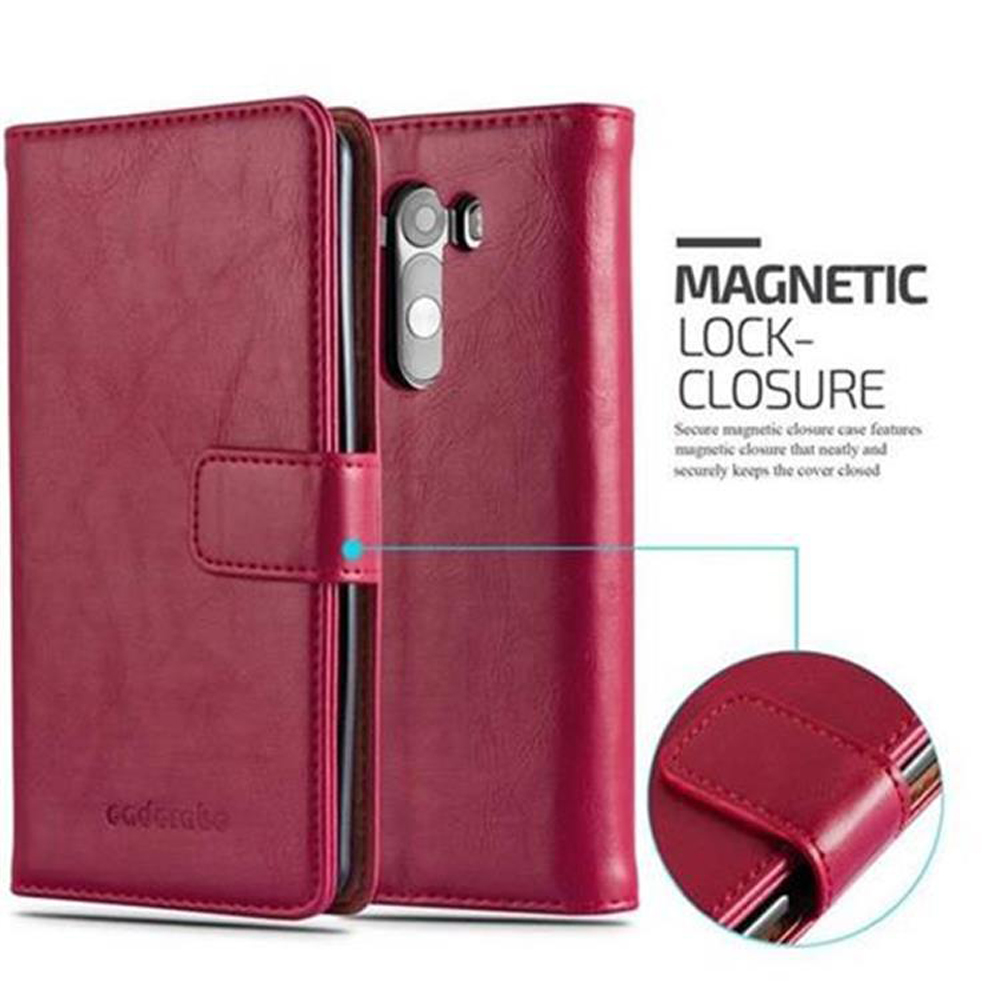 Custodia in pelle rossa con chiusura magnetica.