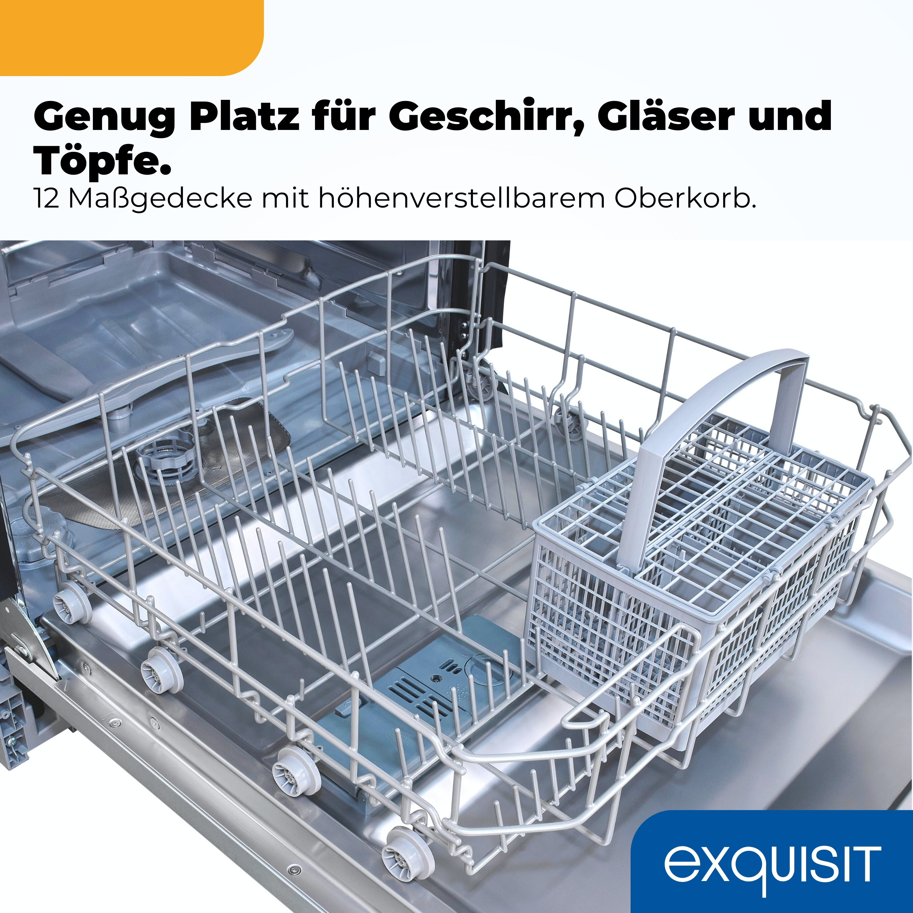 Innenraum einer Spülmaschine mit Körben. Viel Platz für Geschirr.