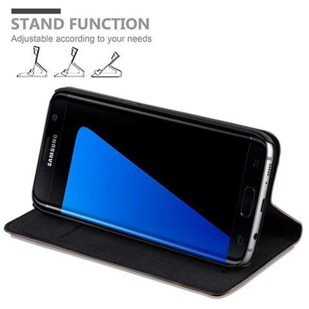 Ein Samsung-Smartphone in einer schwarzen Hülle mit Ständerfunktion.