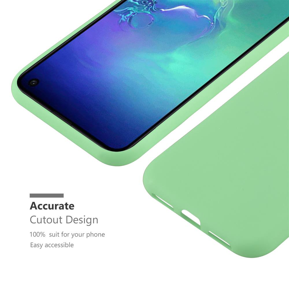 Custodia verde chiaro con ritagli precisi per schermo del telefono.