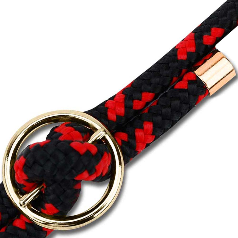 Corda rossa e nera con anello e raccordo dorati.