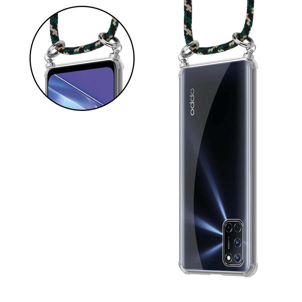Transparente Handyhülle mit Lanyard, zeigt OPPO-Logo und Kamera.