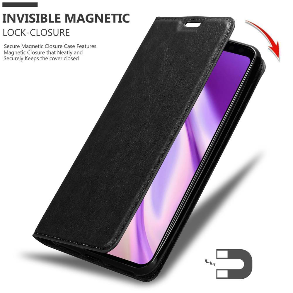 Custodia nera per telefono con chiusura magnetica, che mostra una protezione schermo.