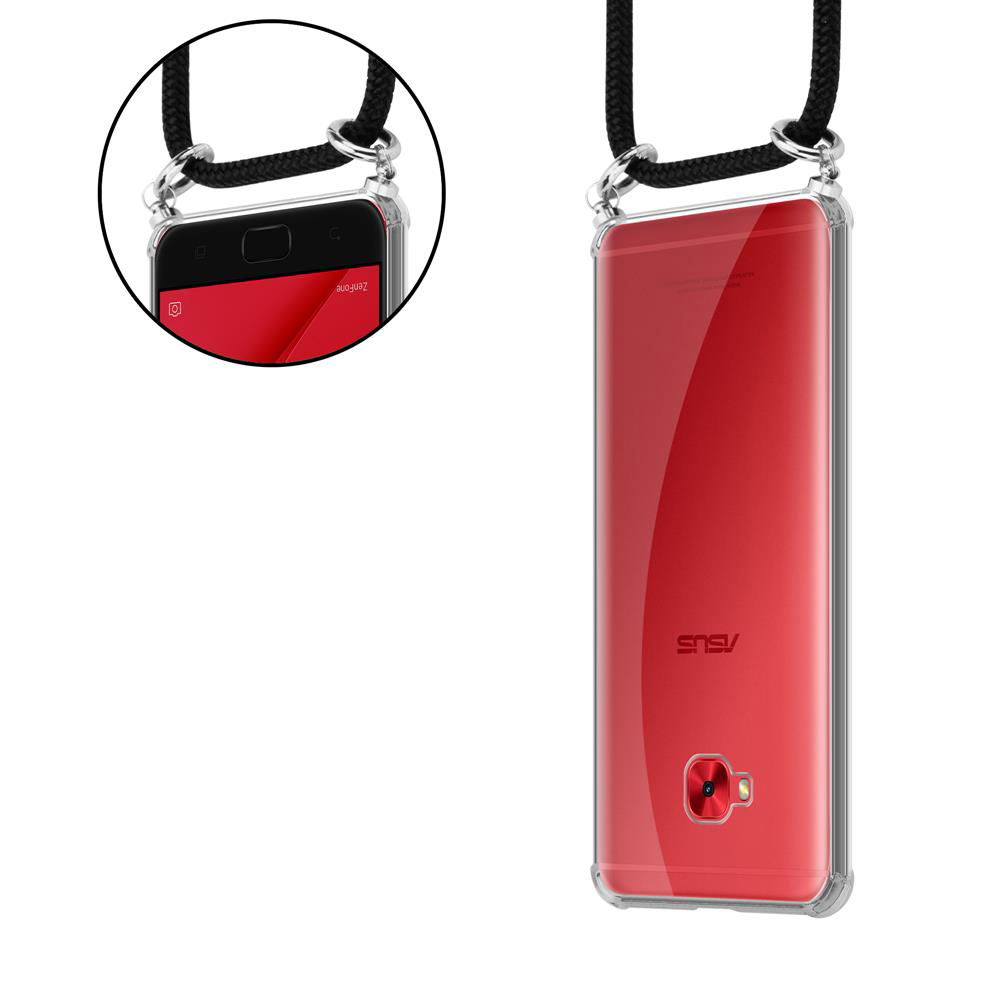 Transparente Hülle mit Lanyard für ein rotes Asus Zenfone, Vorder- und Rückansicht.