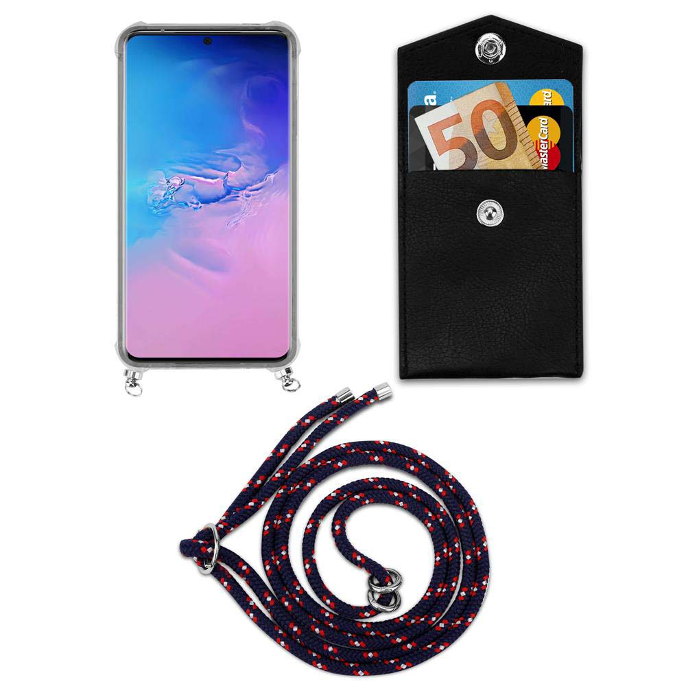 Uno smartphone in custodia, un portafoglio nero con banconota da 50 euro e carta.