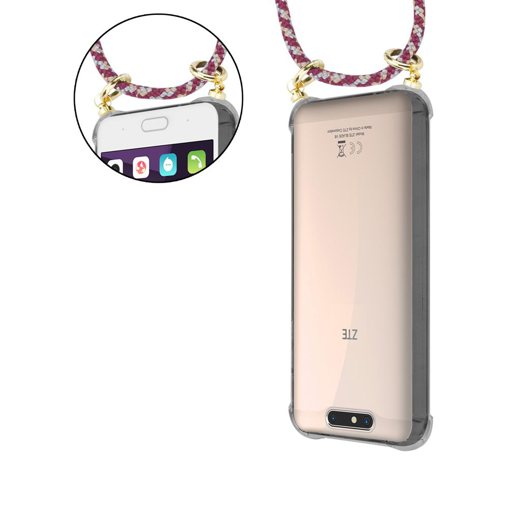 Ein Smartphone mit einem transparenten Gehäuse und einer Kordel.