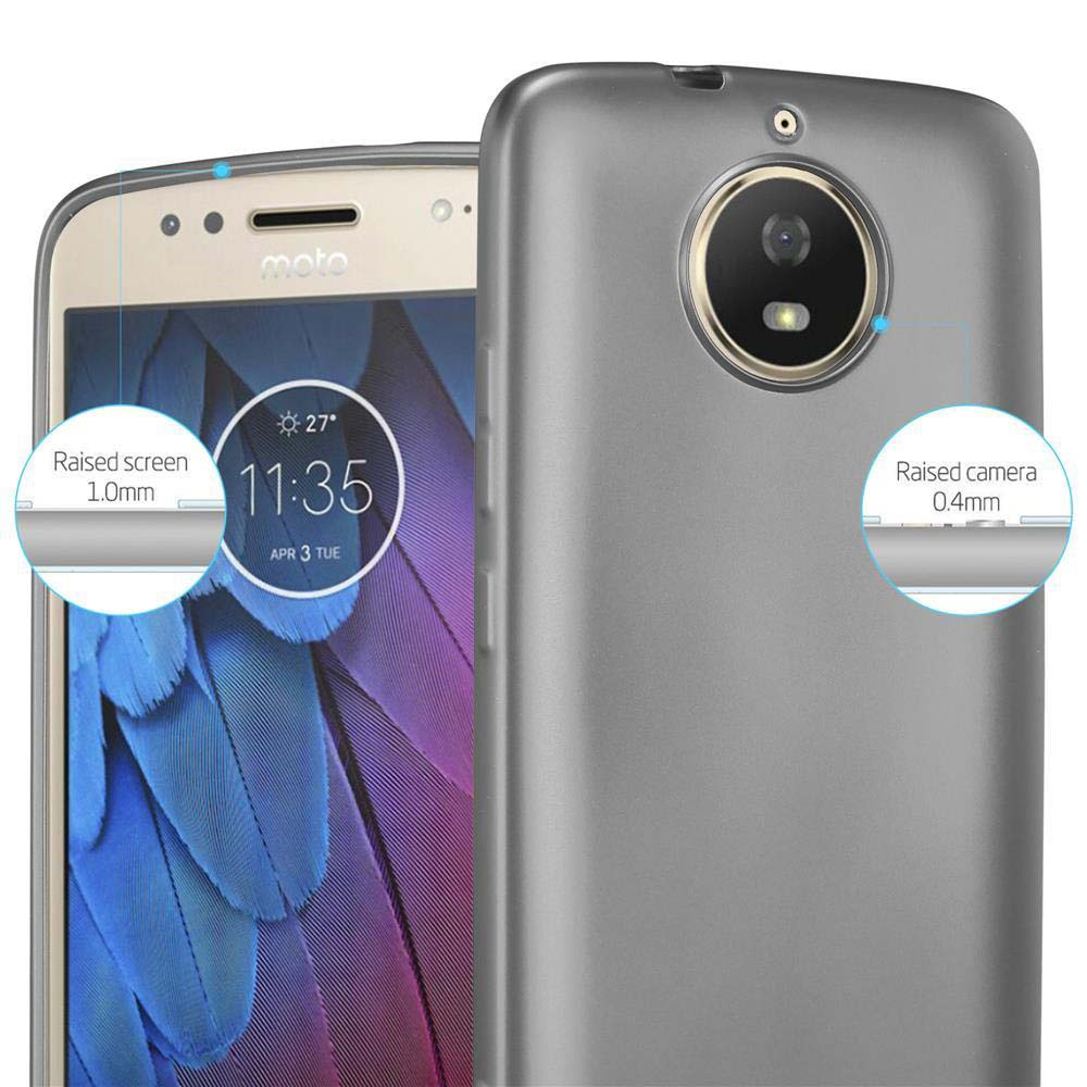 Custodia grigia per telefono mostra schermo e fotocamera rialzati.