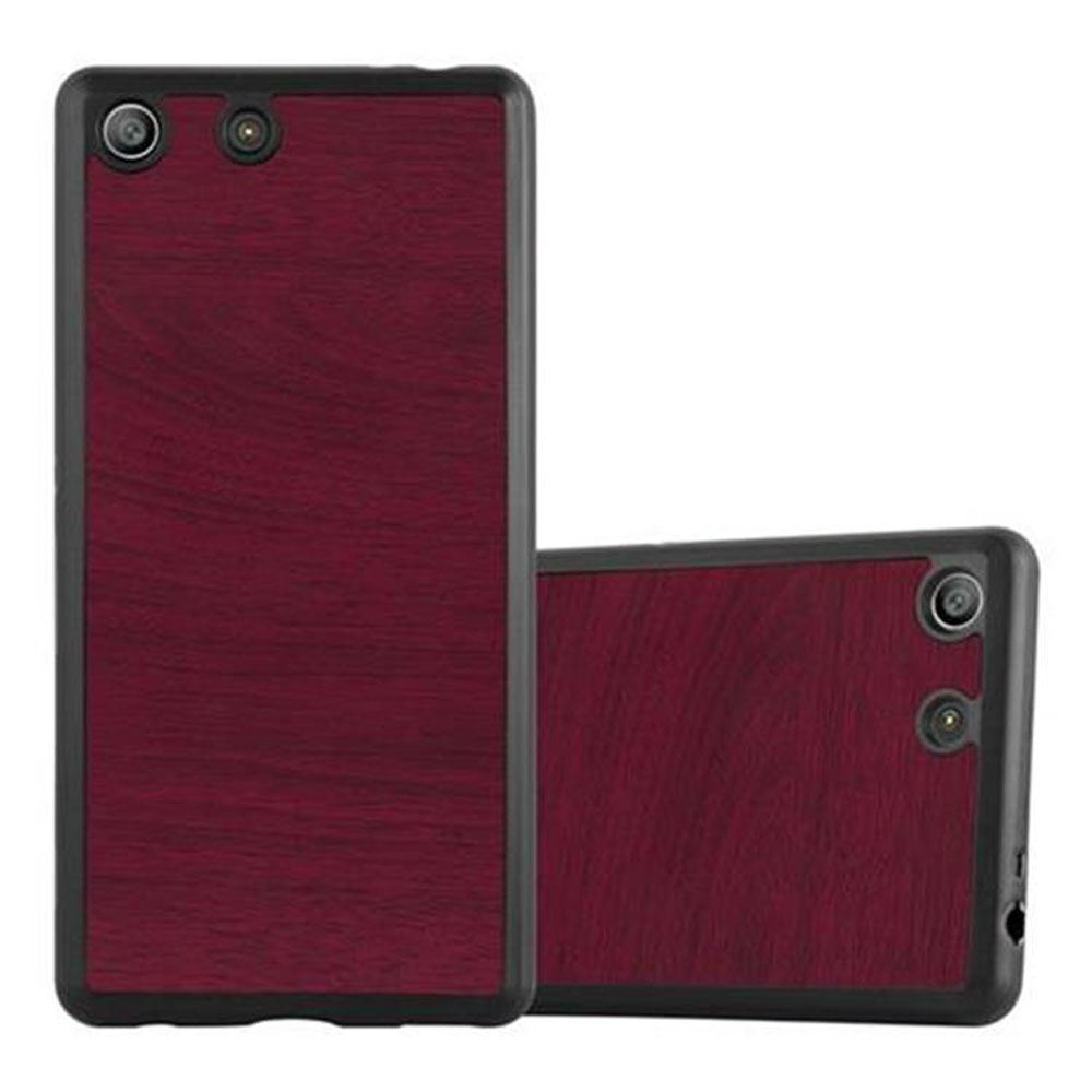 Dos fundas de teléfono de madera marrón rojiza, una vertical y otra acostada.