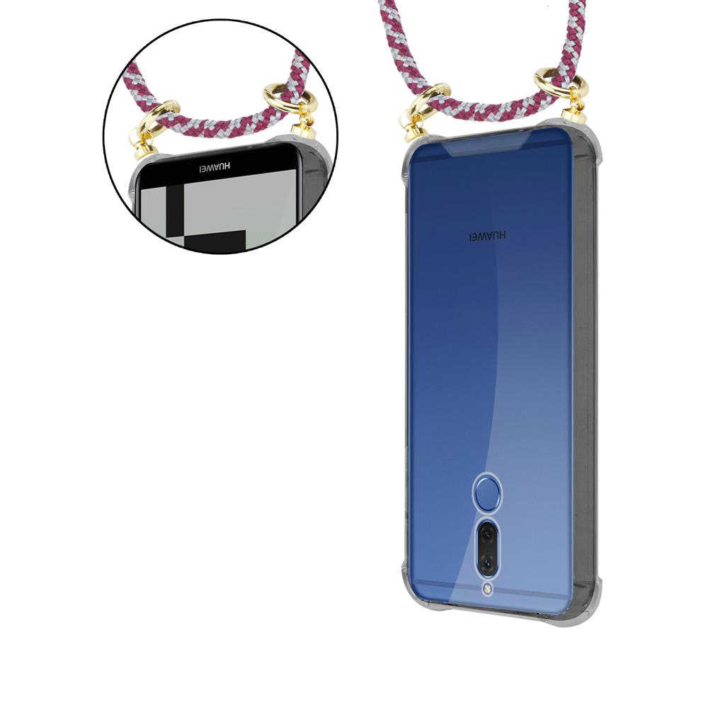 Due smartphone Huawei in custodie trasparenti con cordini.