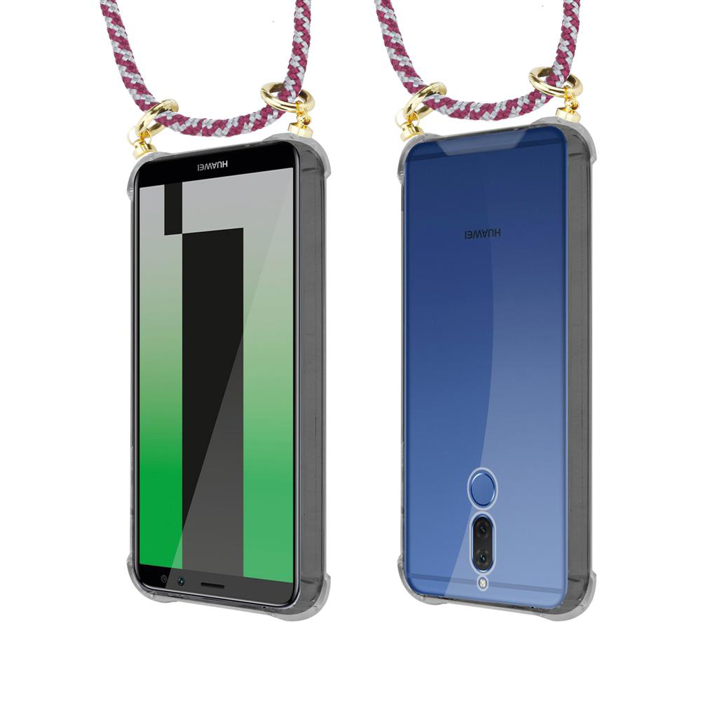 Due telefoni Huawei con cordini, uno con schermo verde, l'altro con retro blu.