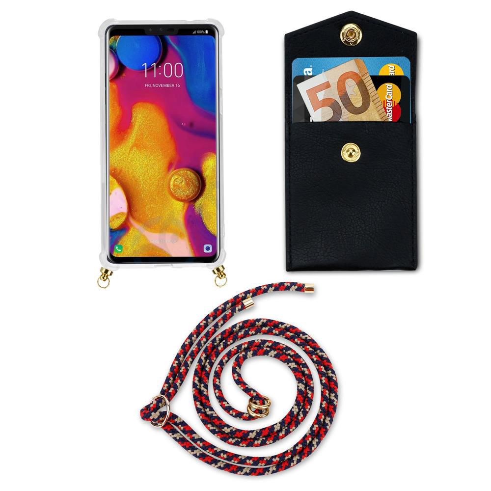 Smartphone mit Hülle, Kartenetui mit Geld und Karten, geflochtenes Lanyard.