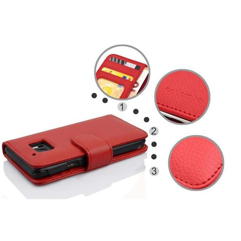 Custodia a portafoglio in pelle rossa con slot per carte.