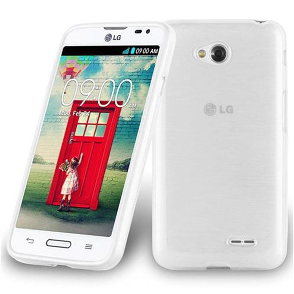Uno smartphone LG bianco con una porta rossa sul display.
