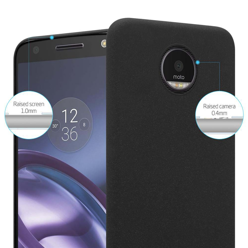 Custodia nera per telefono mostra bordi rialzati per schermo e fotocamera.