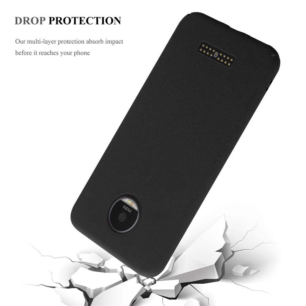 Cover nera per telefono che cade su terreno incrinato con testo.