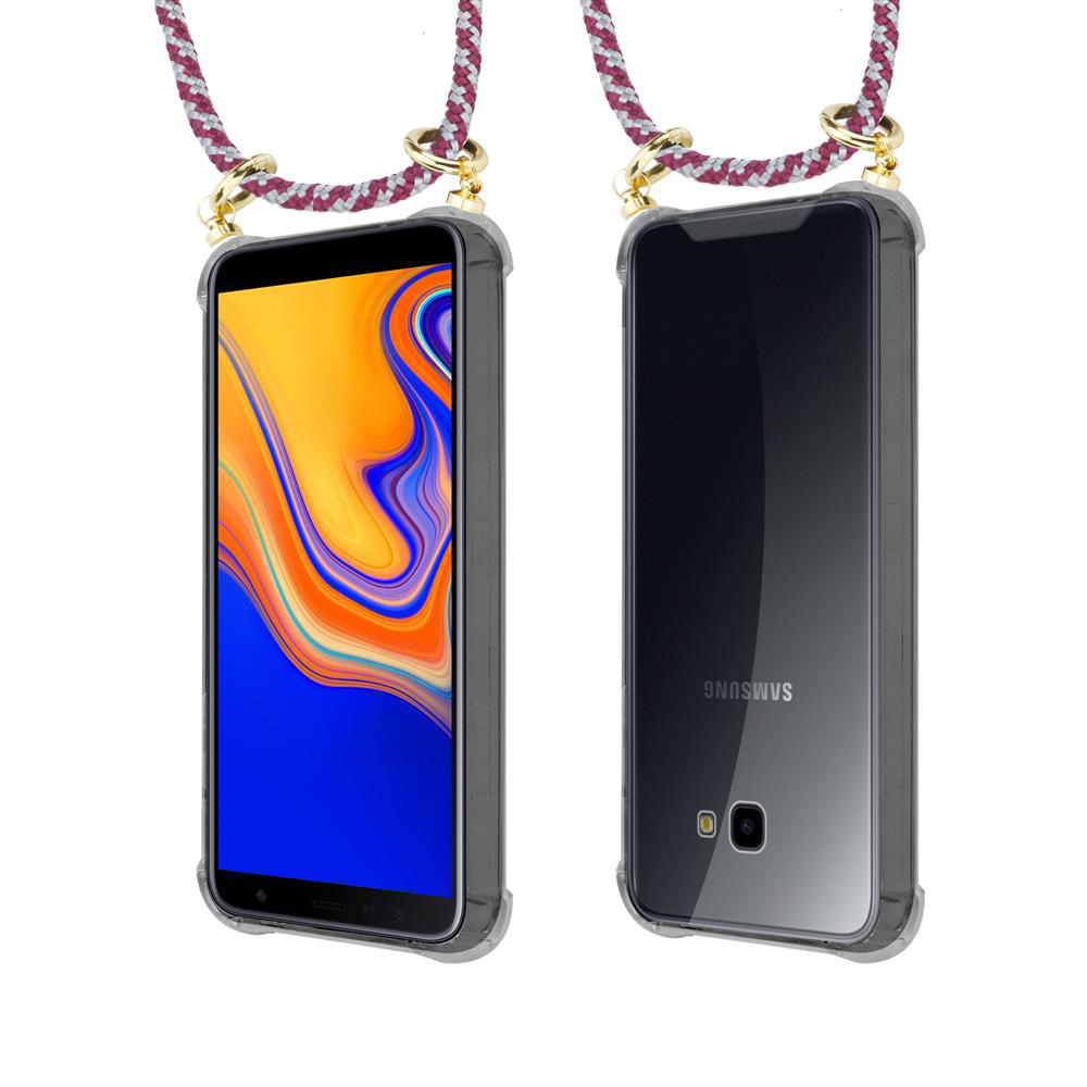Due smartphone in custodie trasparenti con cordoni.