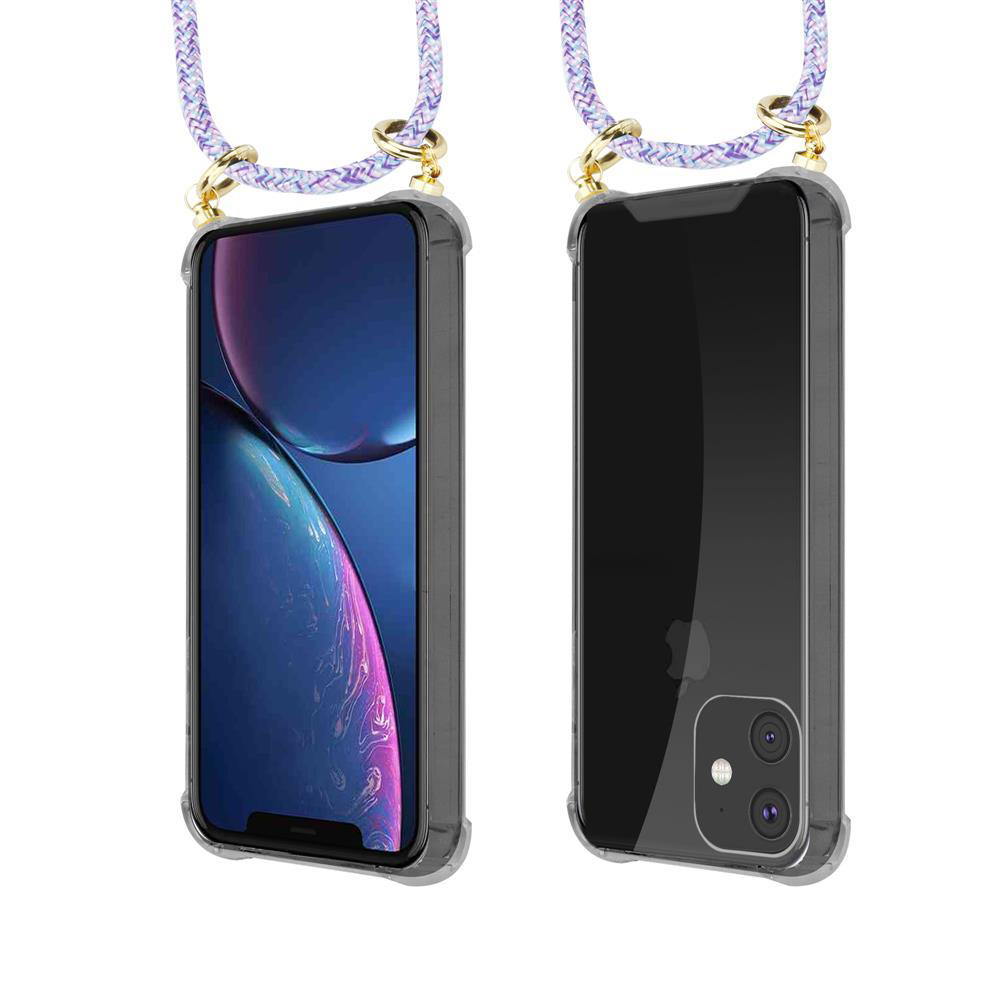 Due smartphone in custodie trasparenti con cordini. Sinistra mostra lo schermo, destra il retro.
