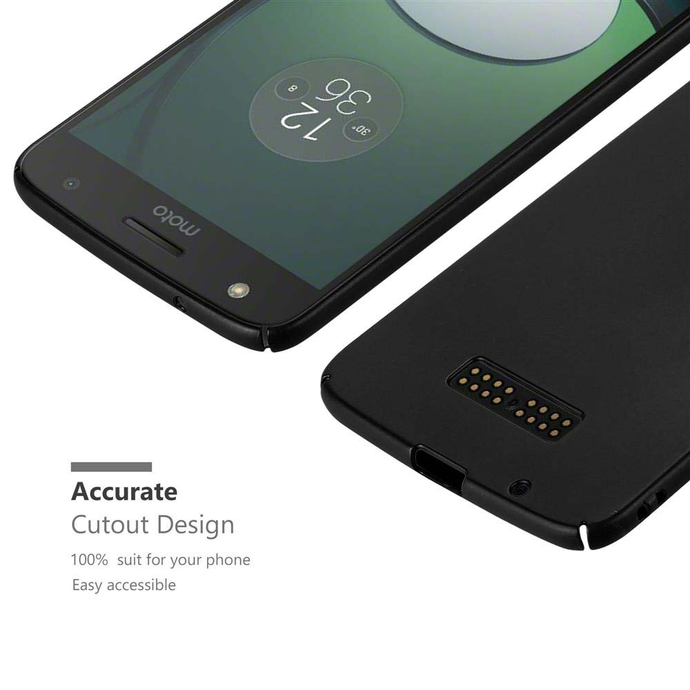 Telefono nero con custodia nera. Mostra un design preciso del ritaglio.