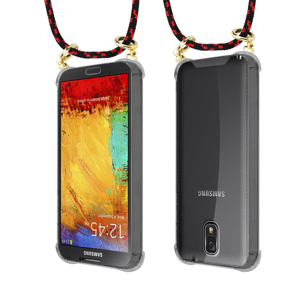 Due telefoni Samsung con cordini, uno mostra la schermata di blocco, l'altro il retro.