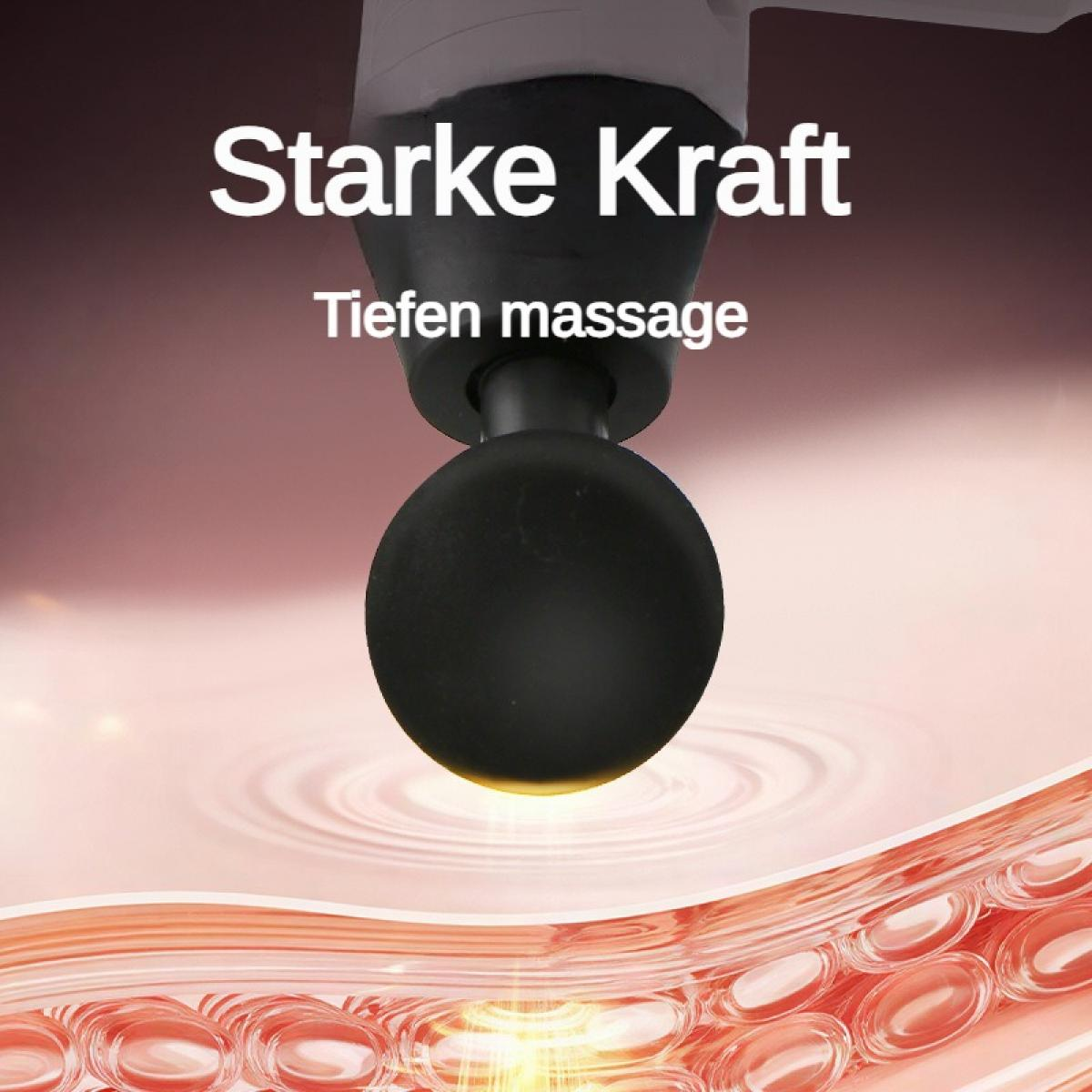 Massagegerät mit rundem Aufsatz über einer schematischen Darstellung von Muskelgewebe.