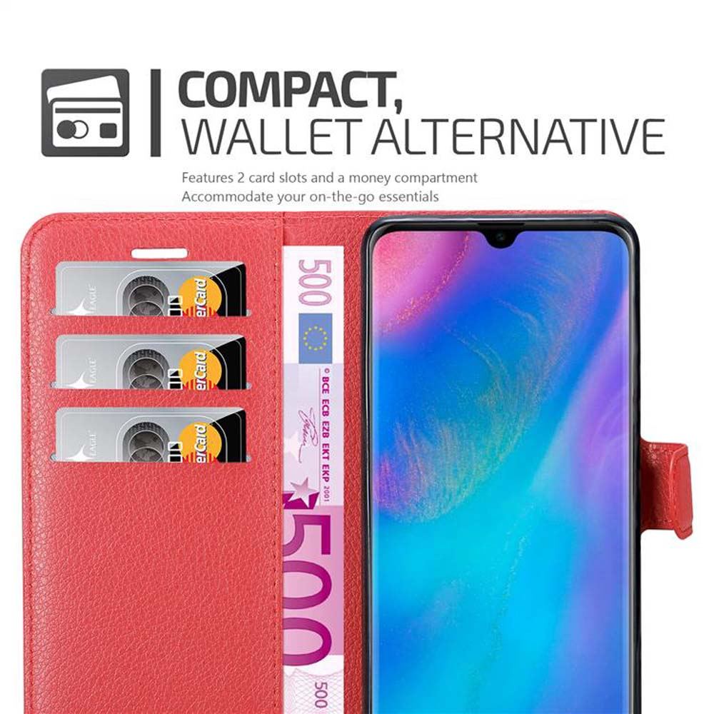 Rotes Portemonnaie mit Handy, 3 Karten und einem 500-Euro-Schein.