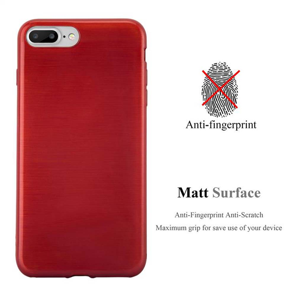 Funda roja para teléfono con texto anti-huellas y superficie mate.