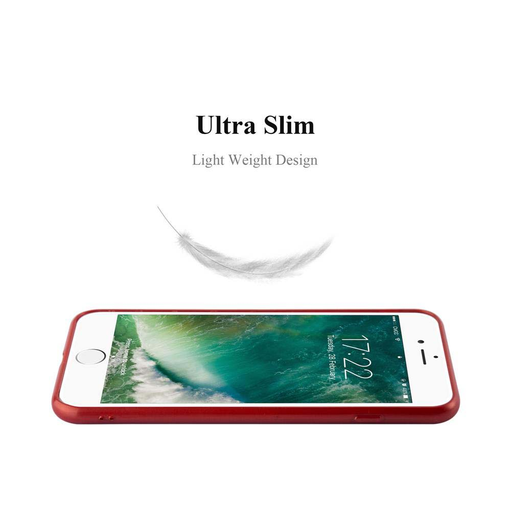 Smartphone rojo con pantalla de bloqueo y pluma. Título: Ultra Slim.