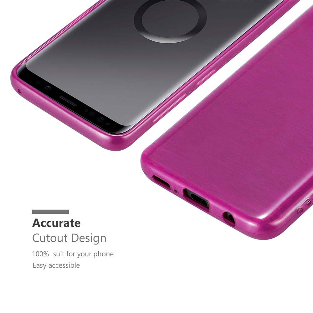 Custodia viola spazzolata su uno smartphone.