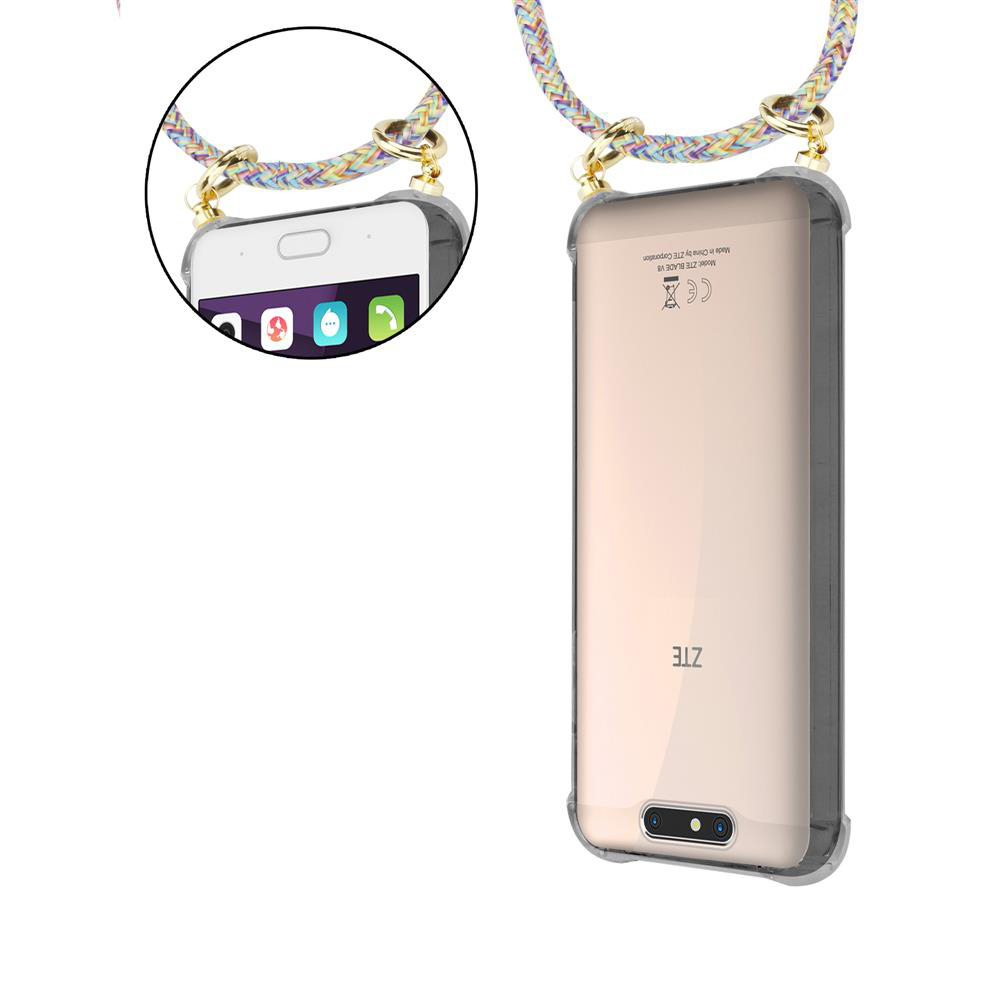Ein Smartphone mit einer Kette und Schutzhülle.