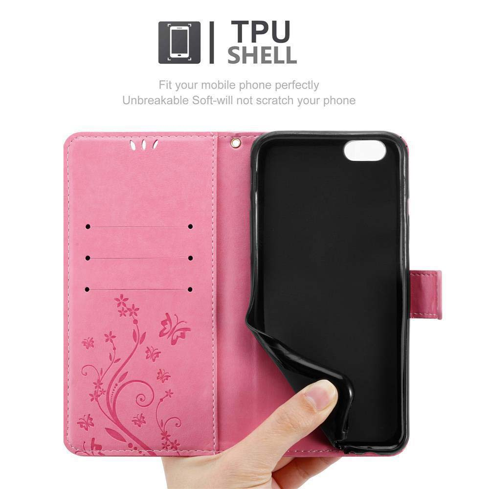 Custodia per telefono in TPU rosa con design floreale e porta telefono nero.