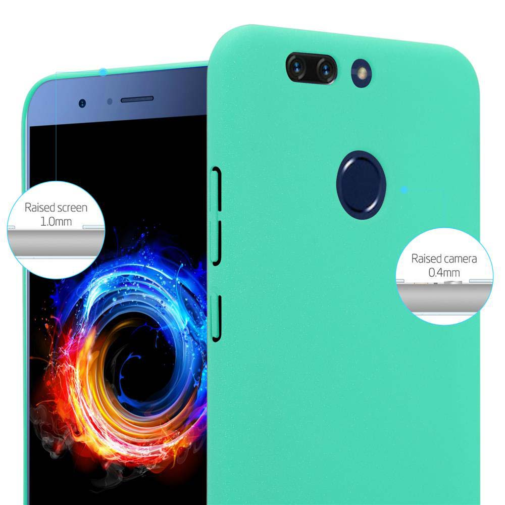 Custodia per telefono verde acqua con doppia fotocamera e sensore.