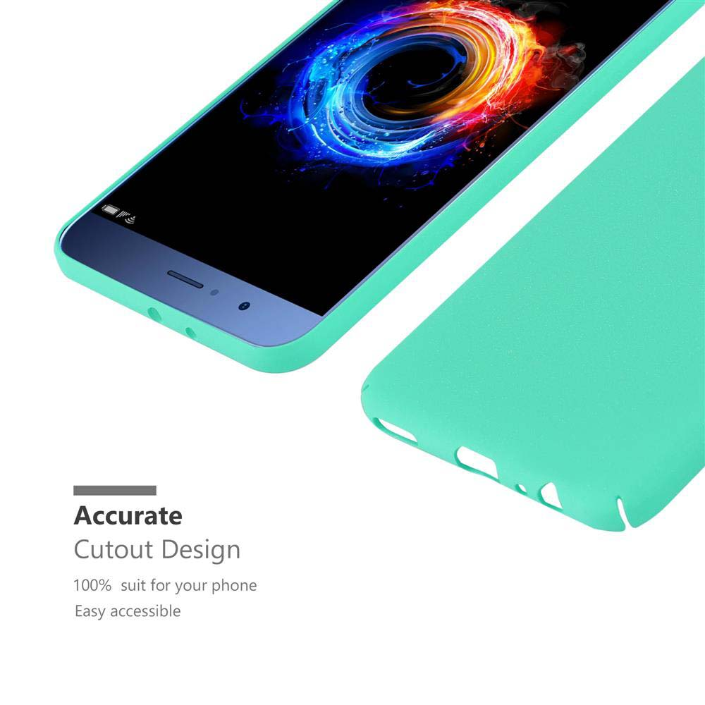 Una custodia turchese accanto a uno smartphone con sfondo colorato.
