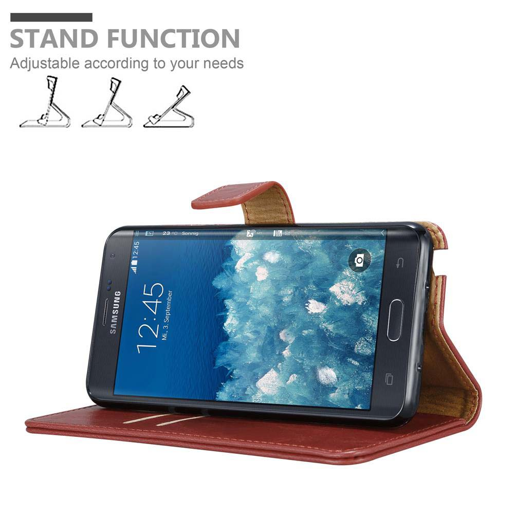 Un Samsung in custodia rossa con funzione stand.