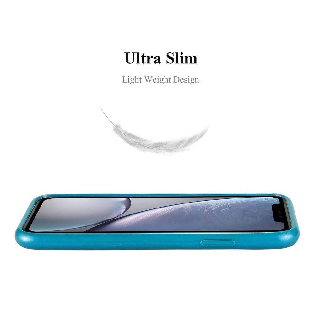 Custodia turchese con smartphone, leggera come una piuma.