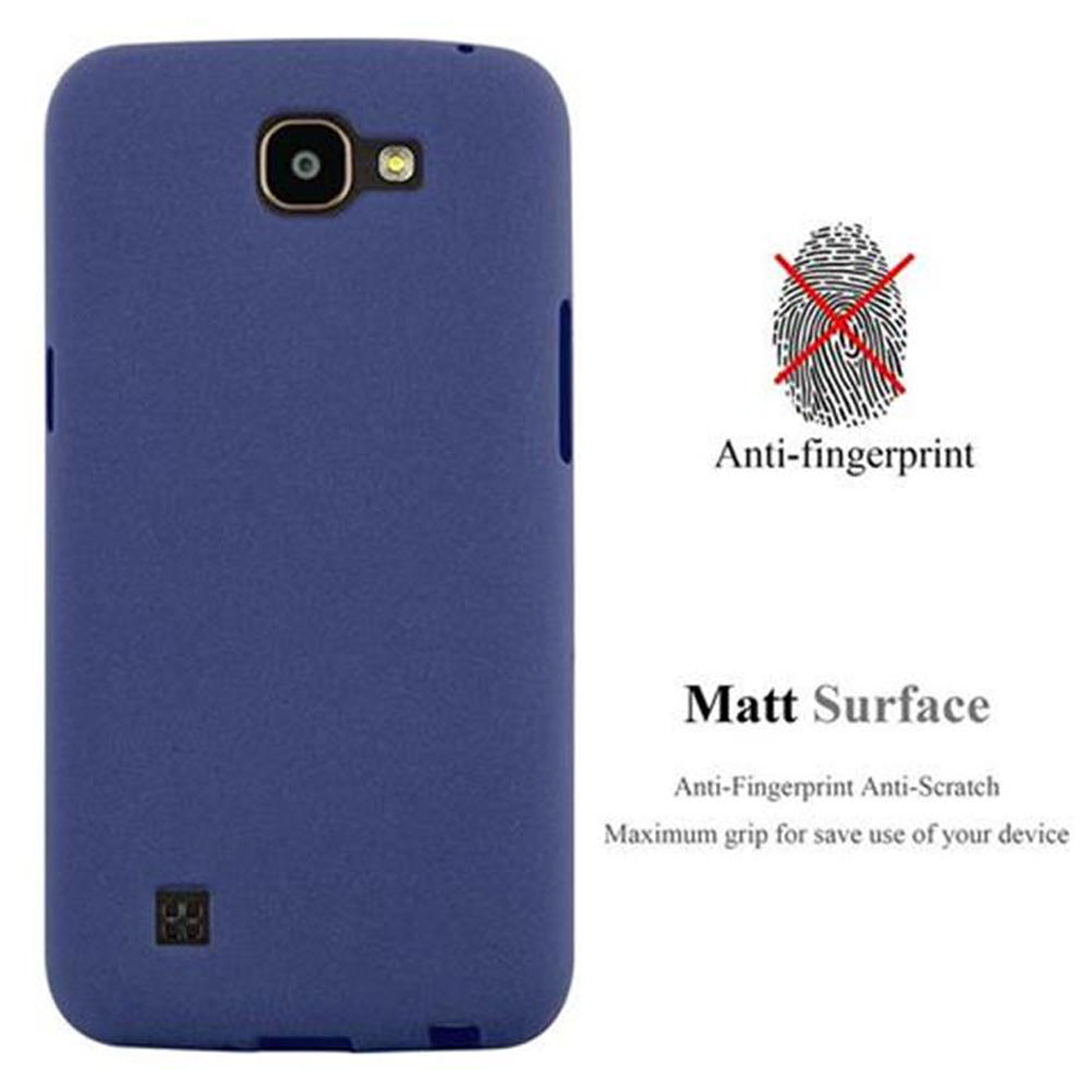 Custodia blu scuro per telefono con apertura fotocamera e logo. Opaca, Anti-impronta.